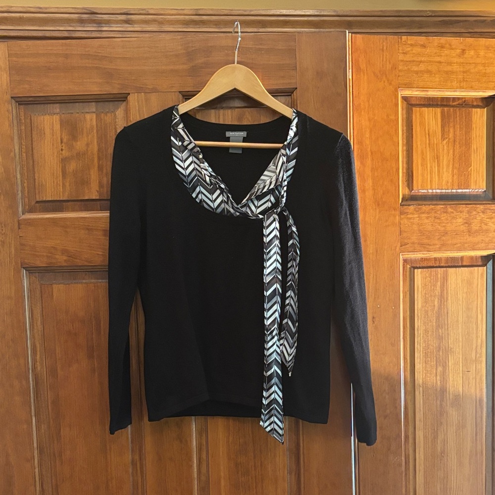 Ann Taylor Black Blouse with Chevron Accent